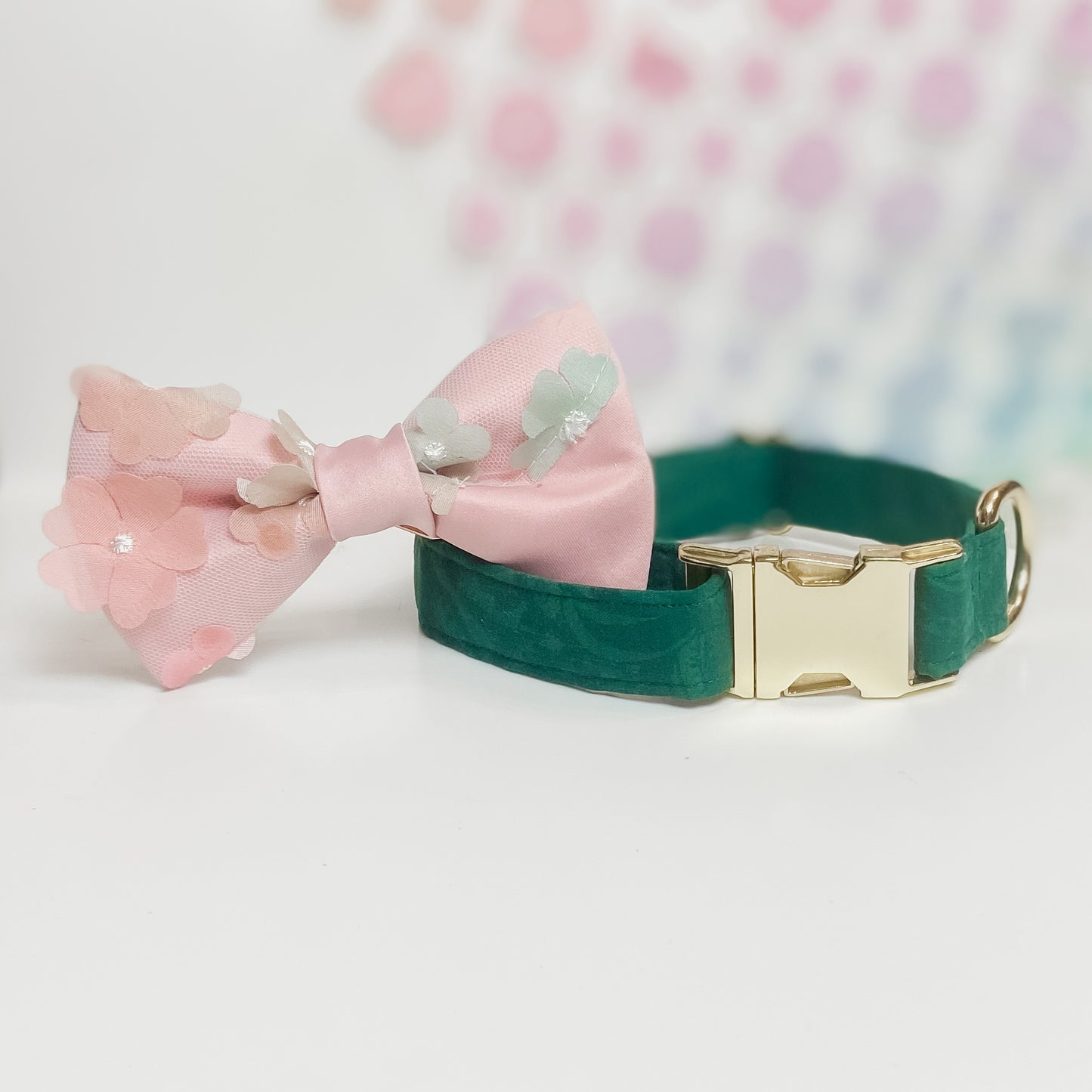 Garden Party evergreen dog collar upcycled fabric