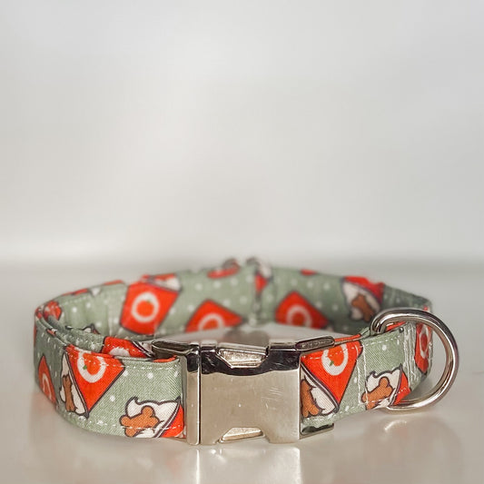 Pupkin spice pup cup dog collar with silver buckle