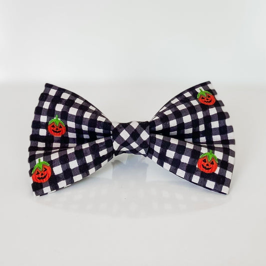 Jolly jack-o-lanterns plaid Halloween dog bow accessory
