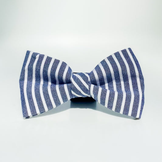 Chambray striped dog bow denim accessory