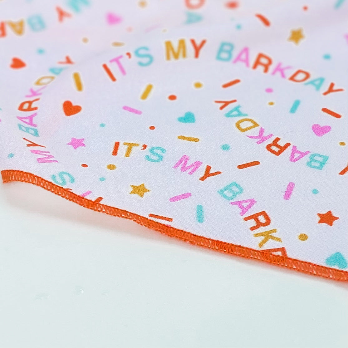 It’s My Barkday sprinkles dog birthday bandana with colorful text