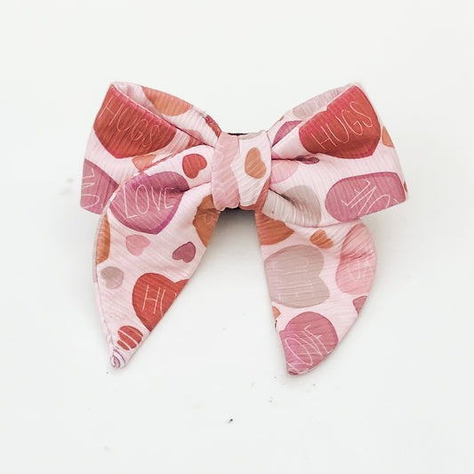 Conversation hearts blush pink muted neutrals dog bow Valentine accessory