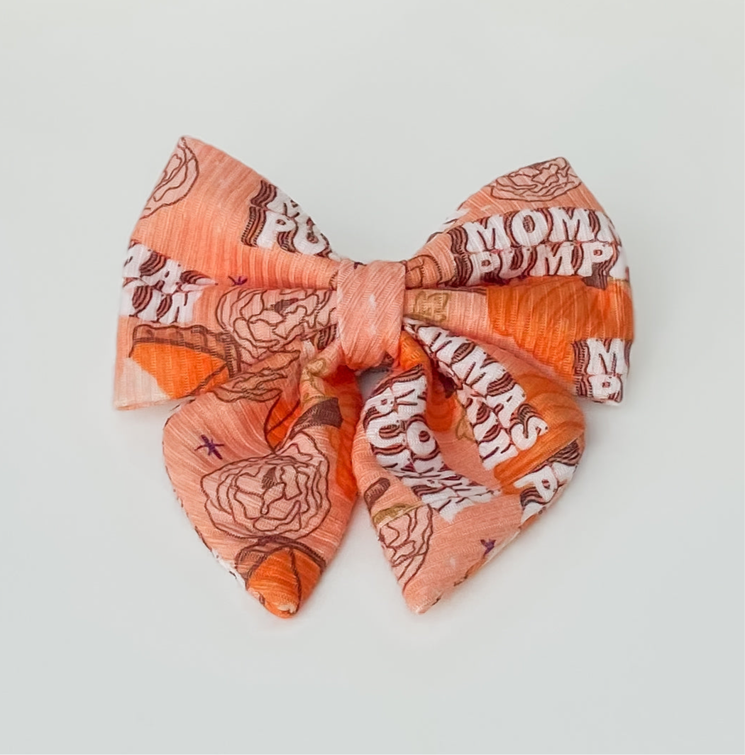 Momma's pumpkin dog deluxe sailor bow accessory for fall