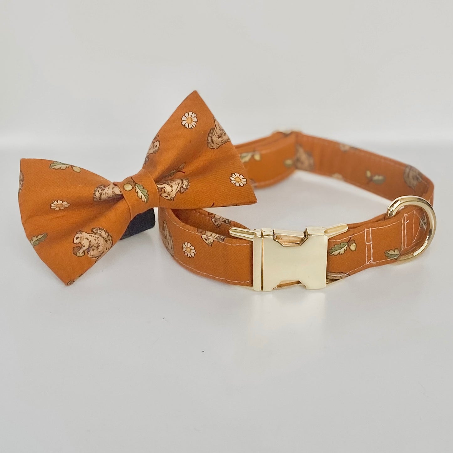 Nuts for fall pumpkin dog bow with squirrels and daisies