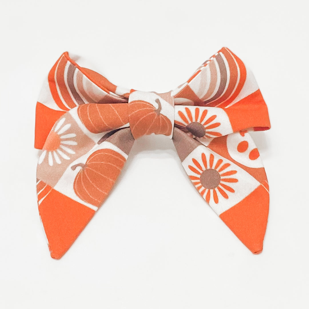 Pumpkins and smileys retro checkerboard dog sailor bow accessory