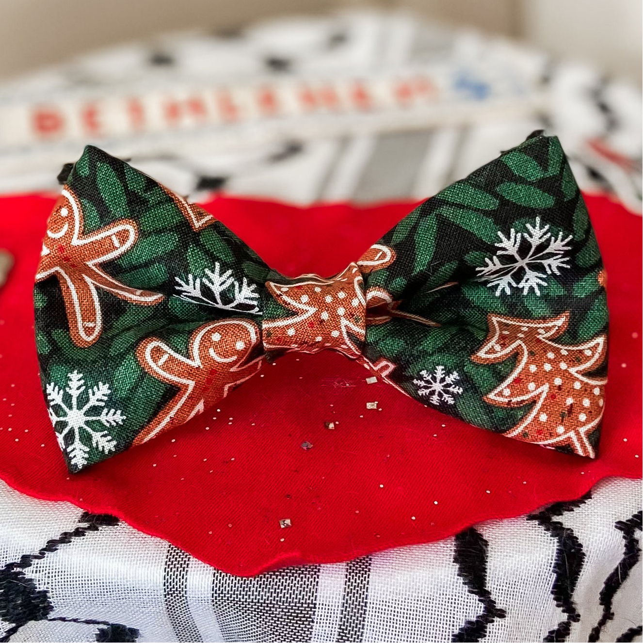 Green Gingerbread cookies Christmas dog bow tie pet accessory