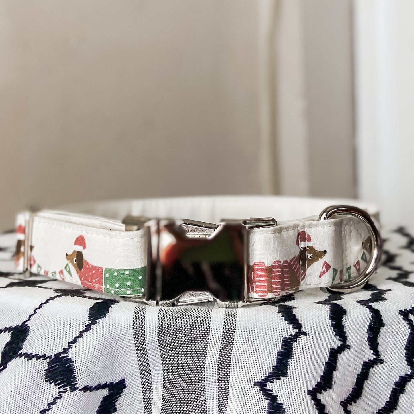 Ho ho ho doxie Christmas dog collar with silver metal buckle