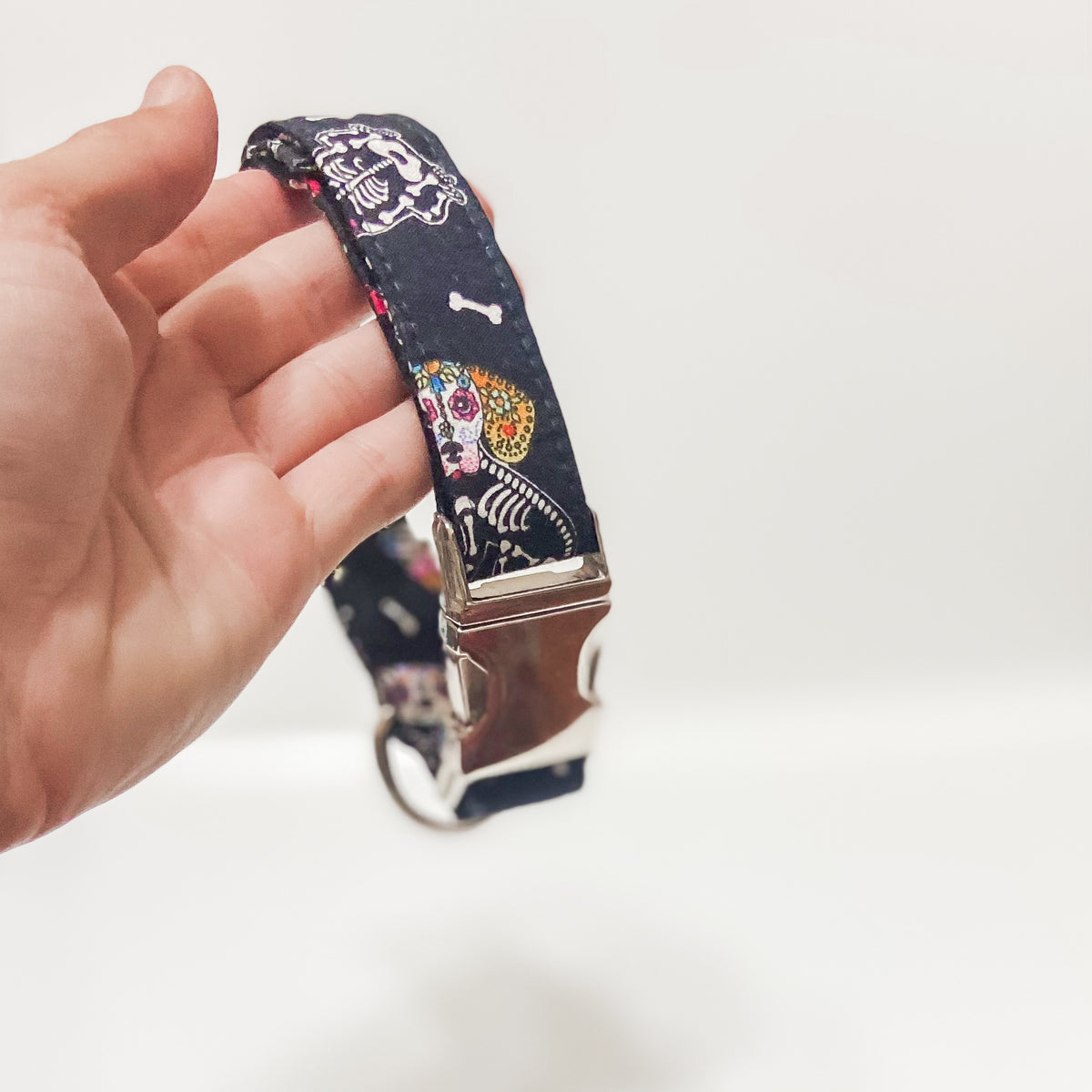 Sugar skull dogs Halloween dog collar with silver metal buckle