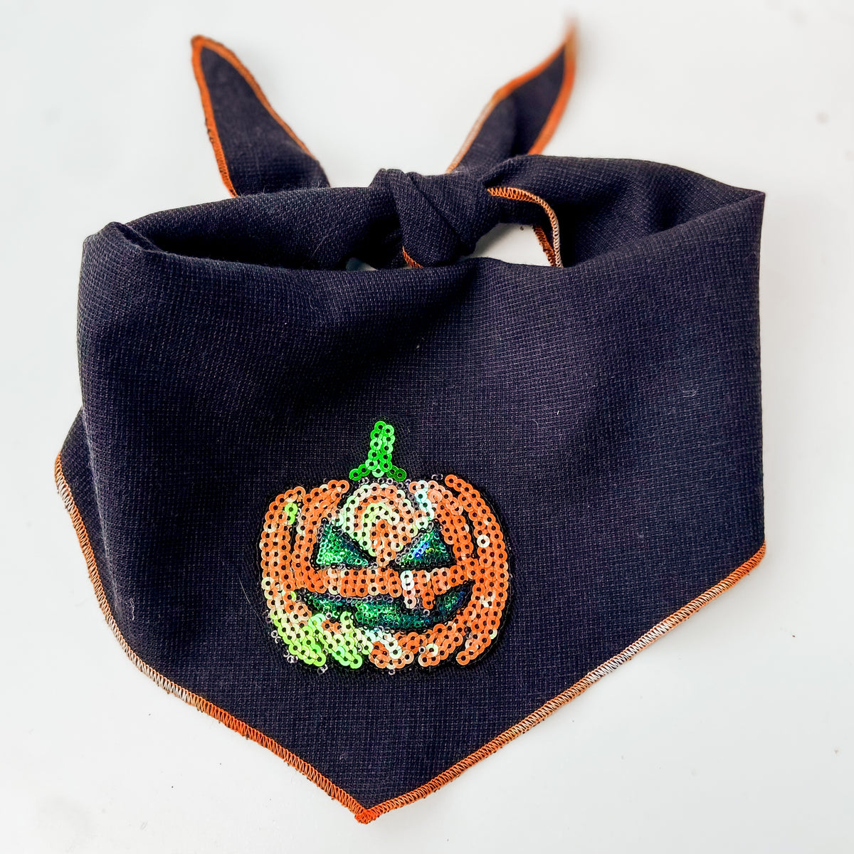 Sequin jackolantern pumpkins Halloween dog bandana