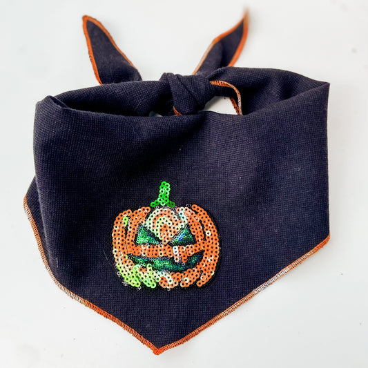 Sequin jackolantern pumpkins Halloween dog bandana