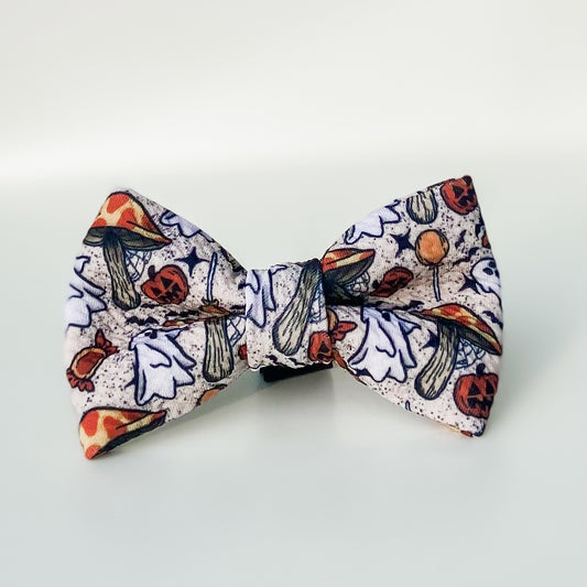 Spooky-core Halloween dog bow ghosts and mushrooms accessory