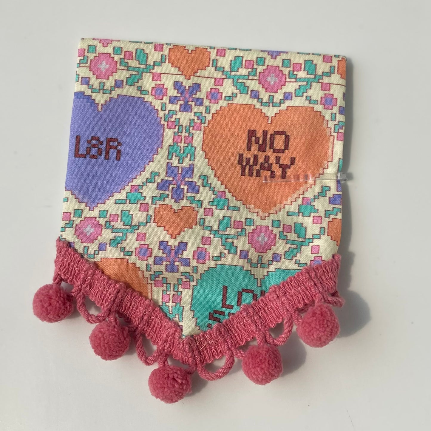 Anti-Valentine bandana with pink pom trim
