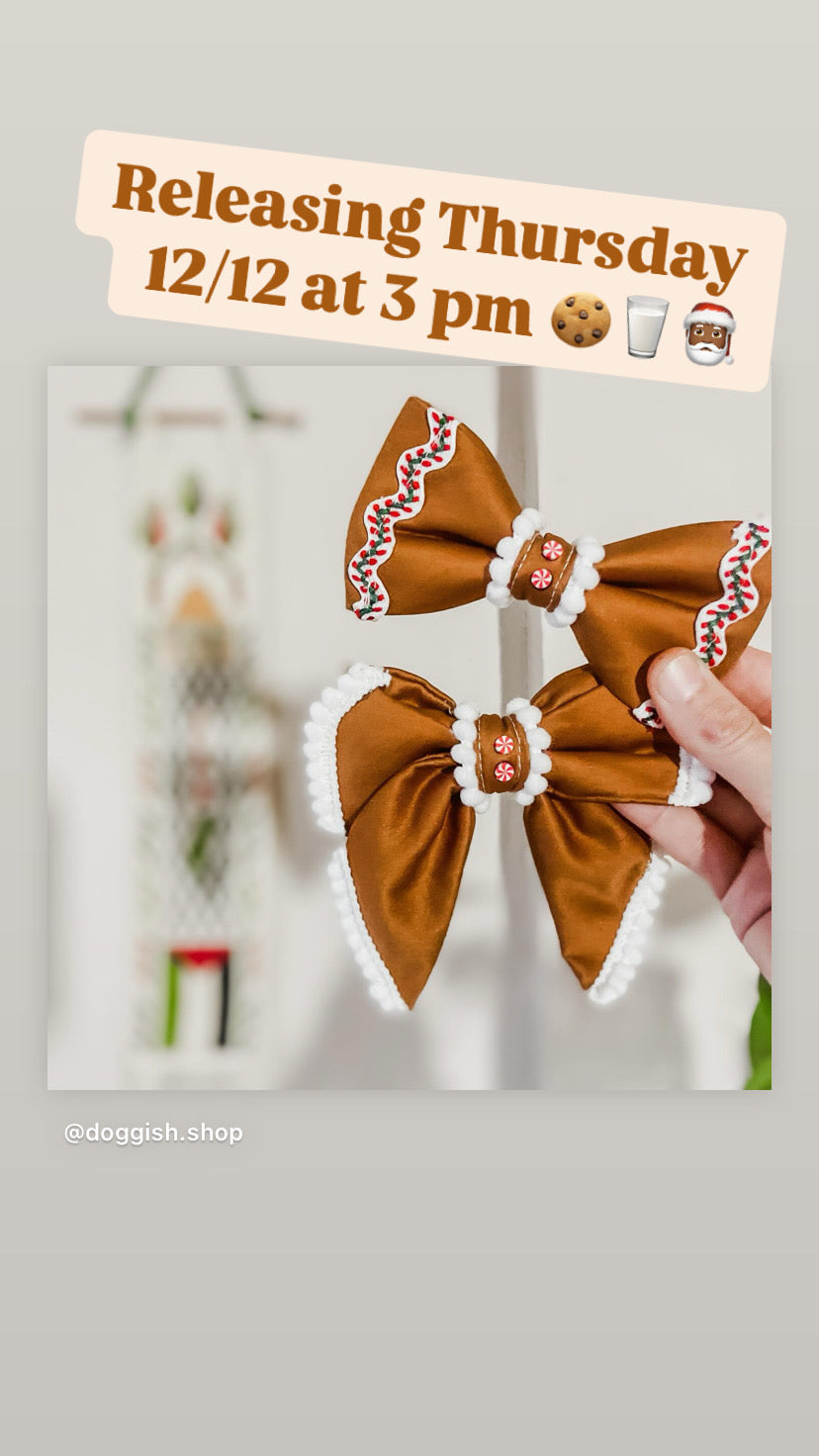 Gingerbread Christmas dog bow tie pet accessory