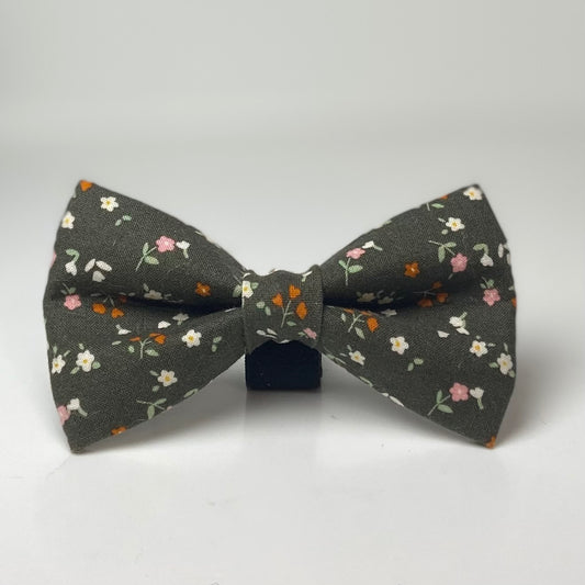 Moss green rust floral dog bow accessory