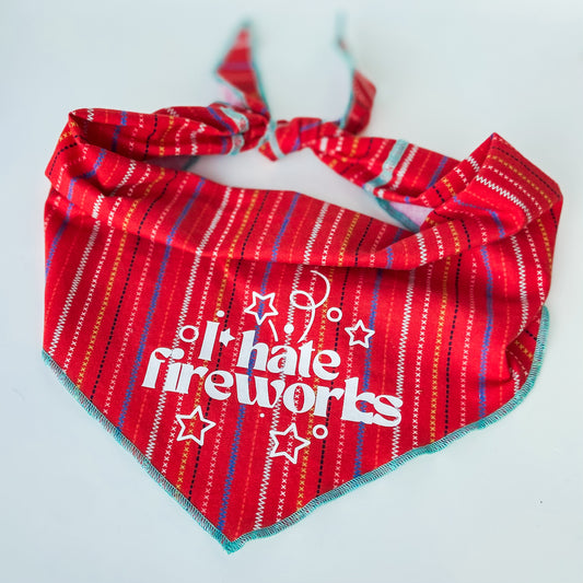 I hate fireworks 4th of July red striped dog bandana accessory