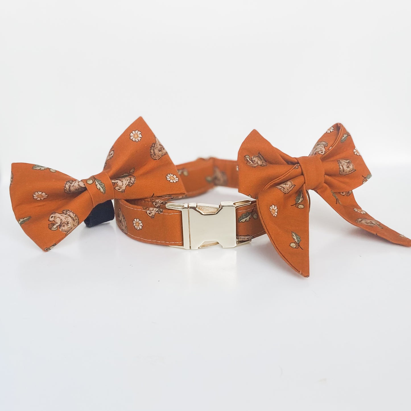 Nuts for fall pumpkin dog bow with squirrels and daisies