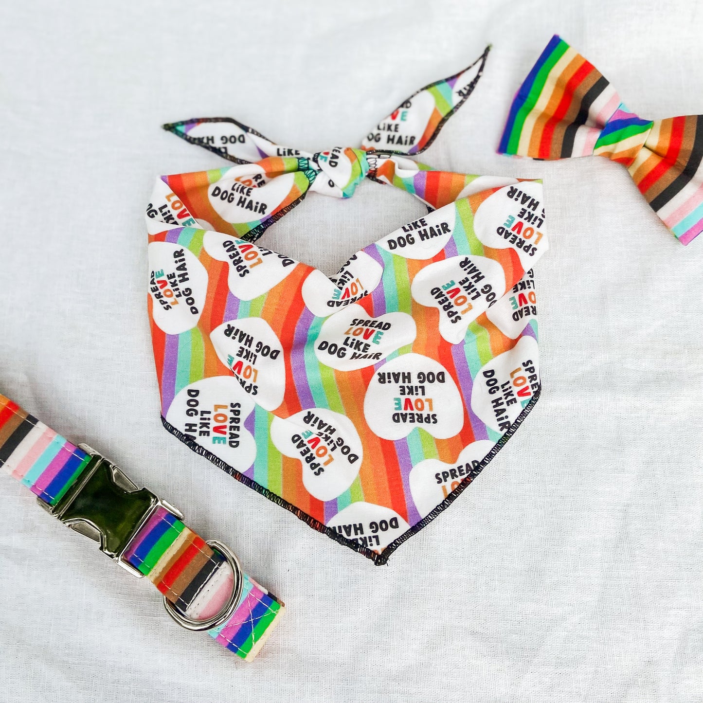 PRIDE dog bow tie progress pride flag stripes