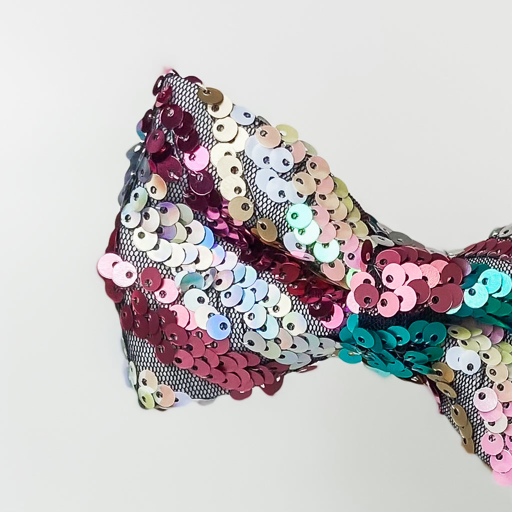 Sparkle teal and pink sequins dog bow tie pet