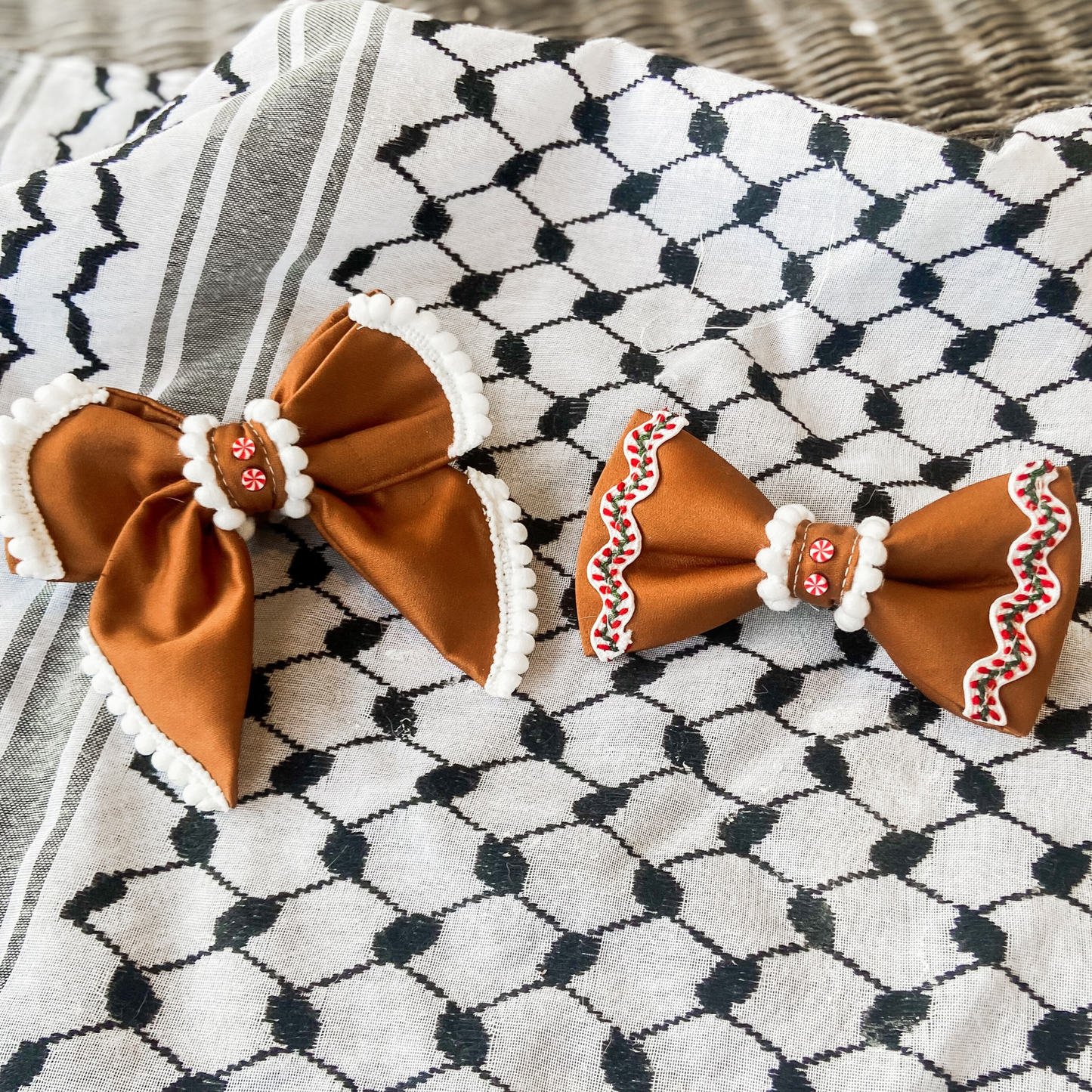 Gingerbread Christmas dog bow tie pet accessory