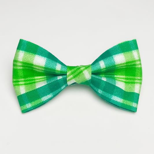 Green plaid st pats dog bow tie pet accessory