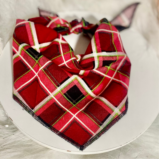 Christmas plaid dog bandana accessory for holidays