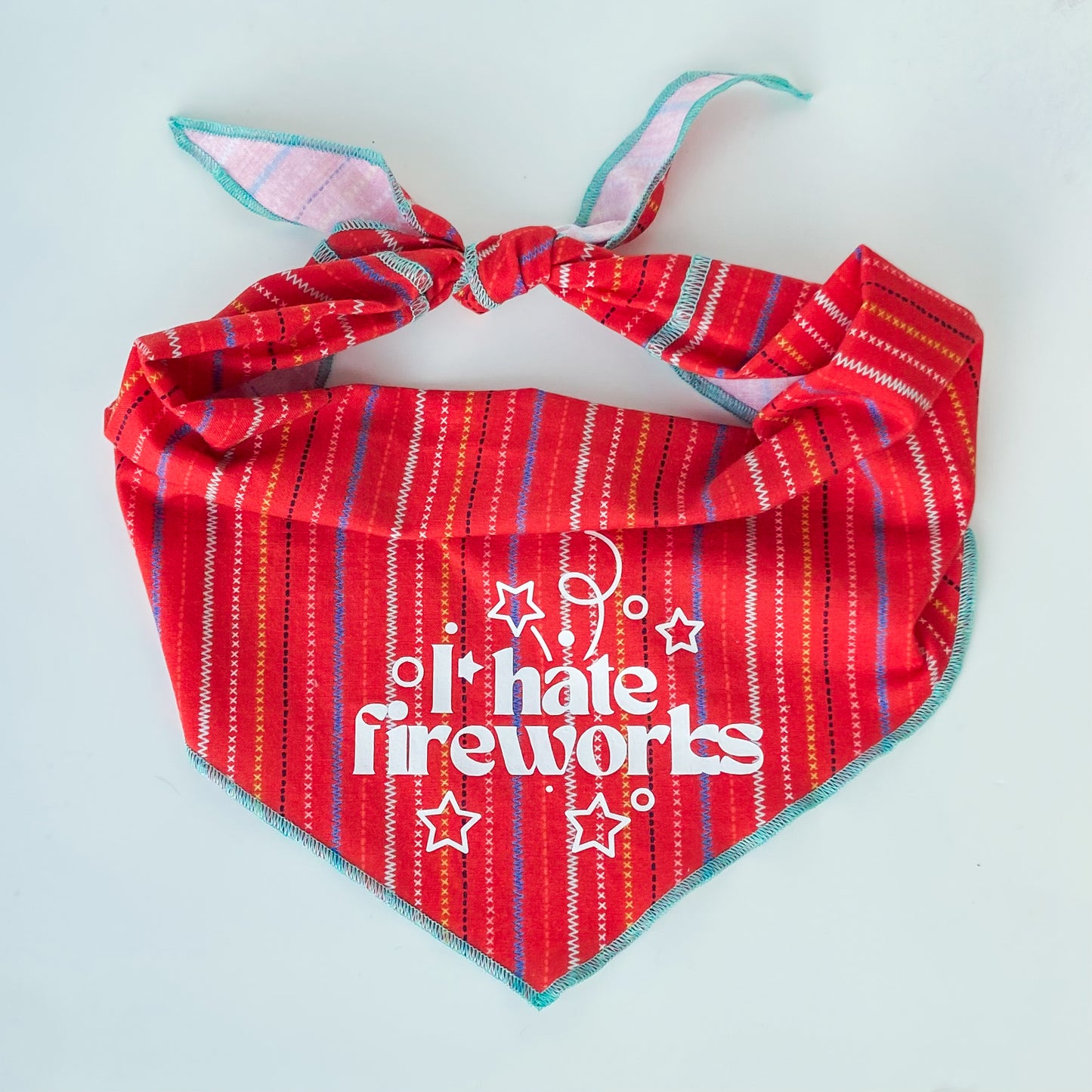I hate fireworks 4th of July red striped dog bandana accessory