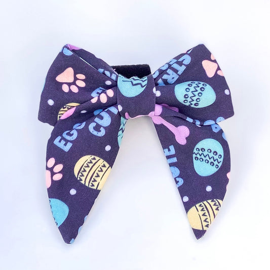 Egg-stra cute Easter spring dog sailor bow accessory pastels on dark blue