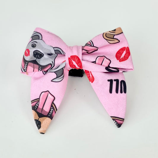 Kiss-a-bull pittie love dog sailor bow accessory