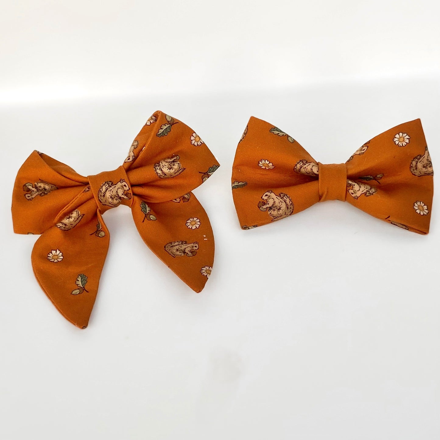Nuts for fall pumpkin dog bow with squirrels and daisies