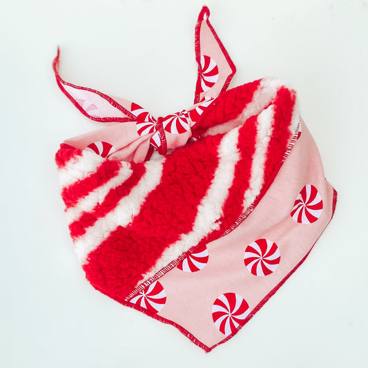 Pink peppermint dog holiday Christmas bandana fleece red pink