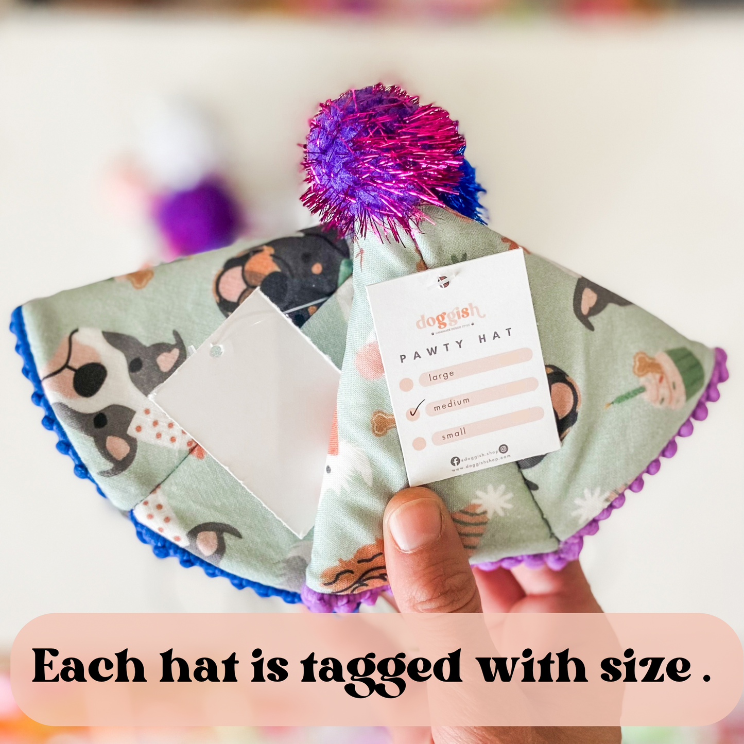 Sprinkles dog party hat with pink frosting dog birthday accessory