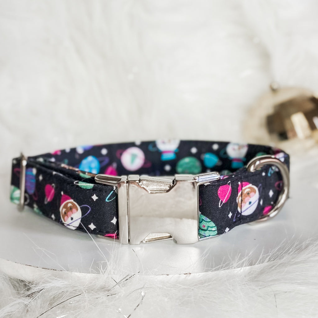Joy to the universe Christmas dog collar with silver metal buckle