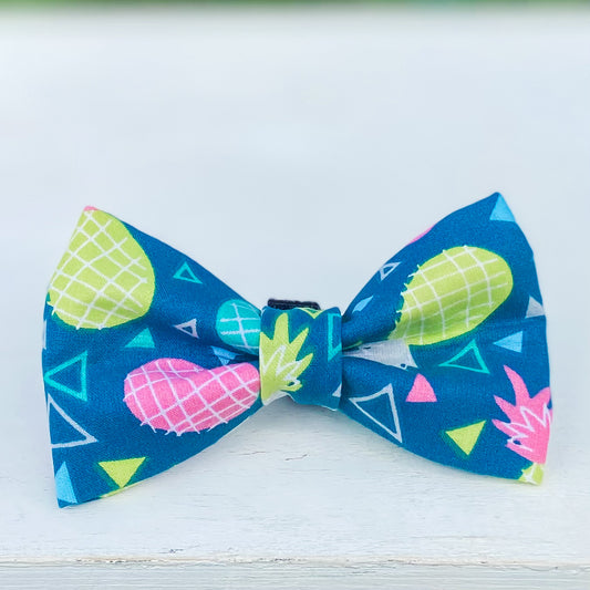 Totally rad tropical pineapple dog bow tie accessory