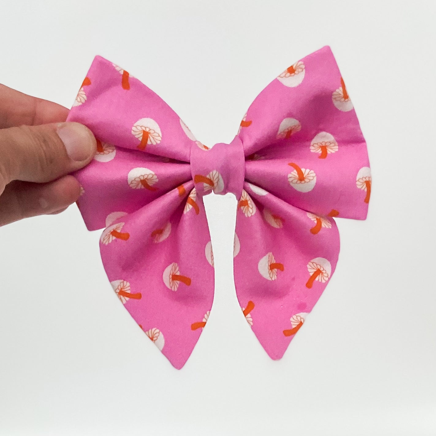 Pink and orange mushrooms dog deluxe sailor bow accessory for fall
