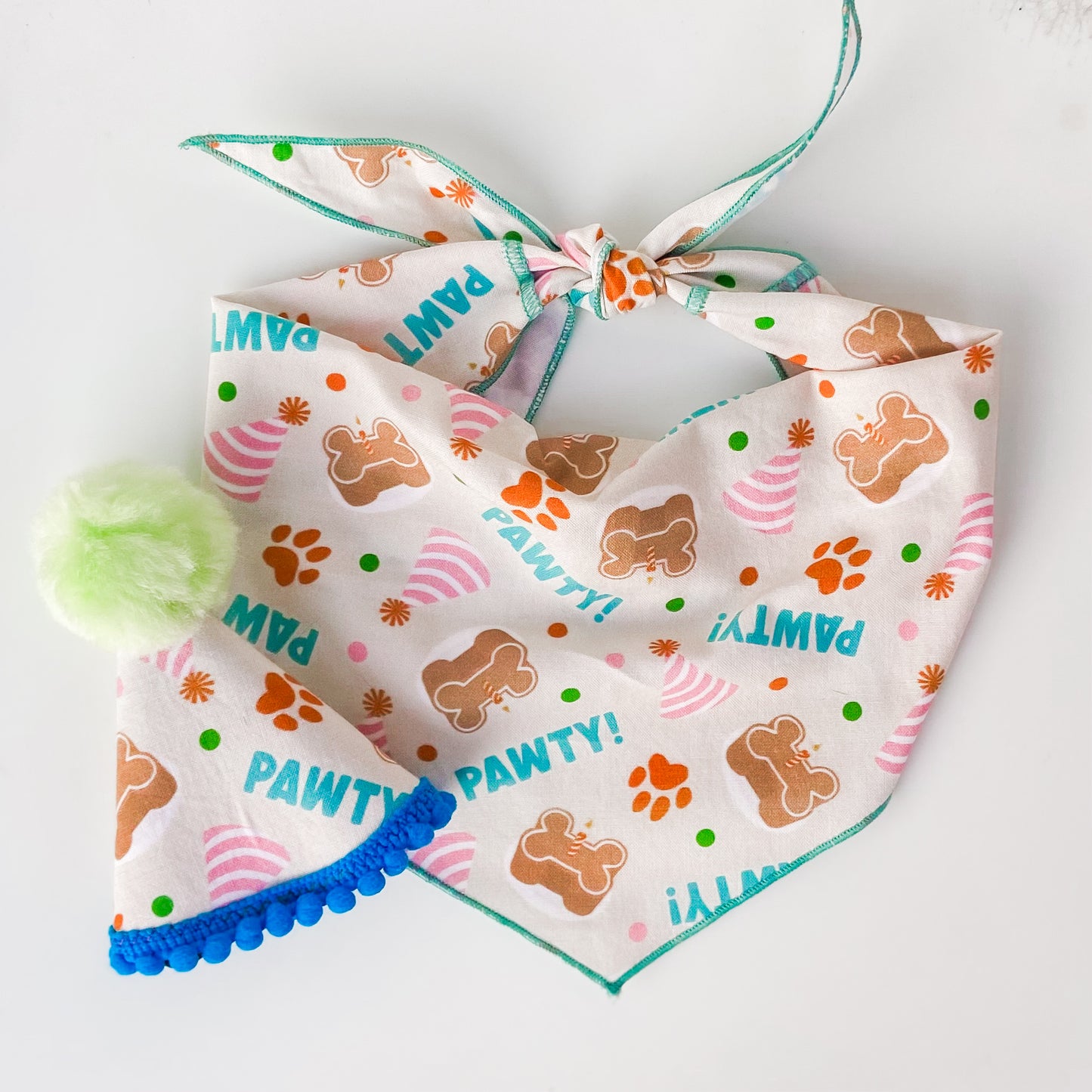 Pawty! Dog birthday bandana with cakes and hats gender neutral