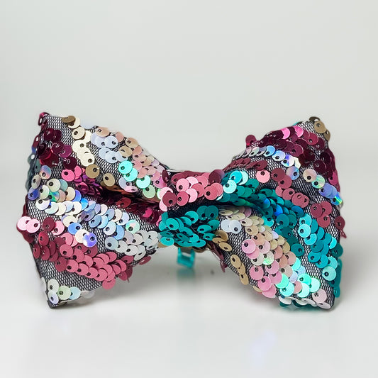 Sparkle teal and pink sequins dog bow tie pet