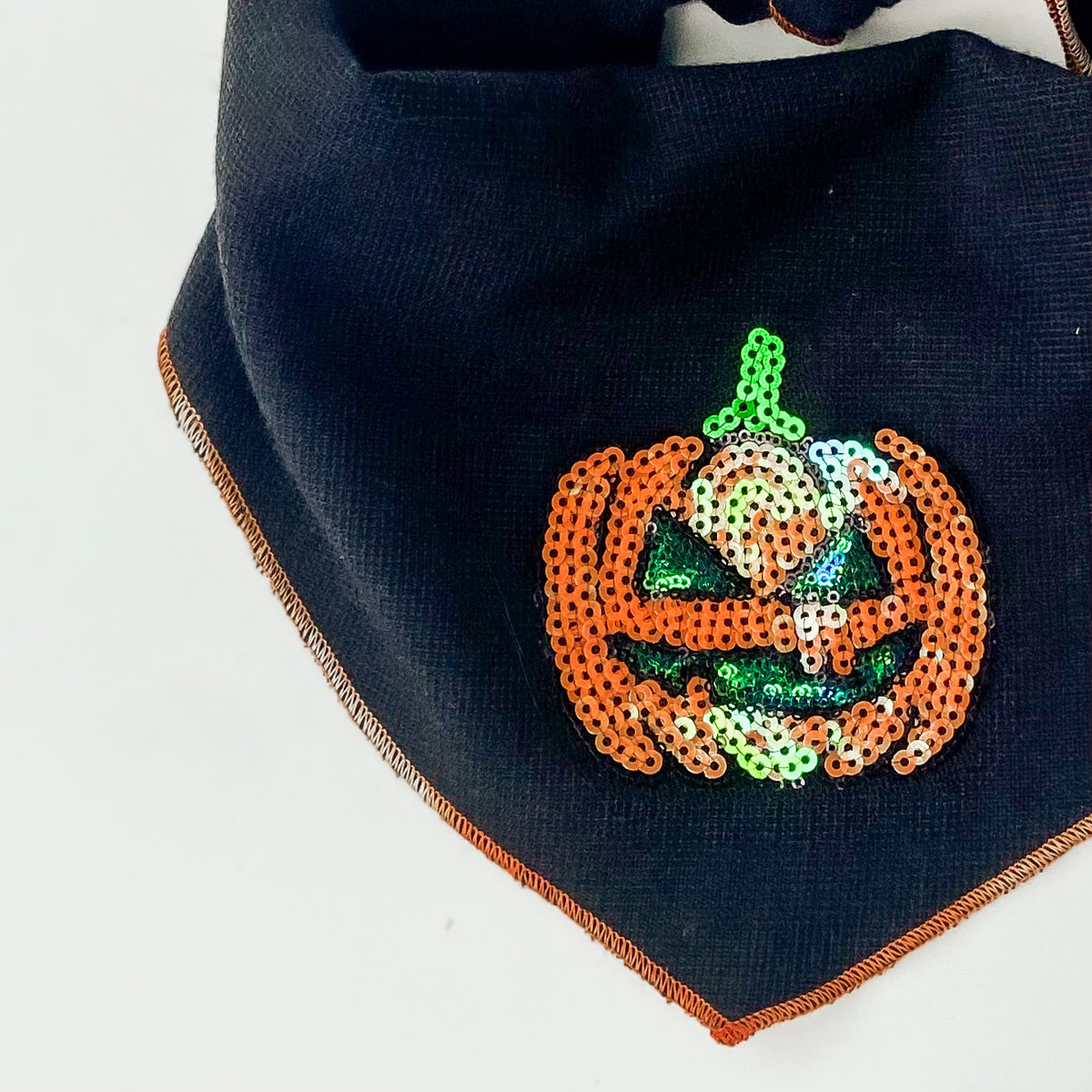 Sequin jackolantern pumpkins Halloween dog bandana
