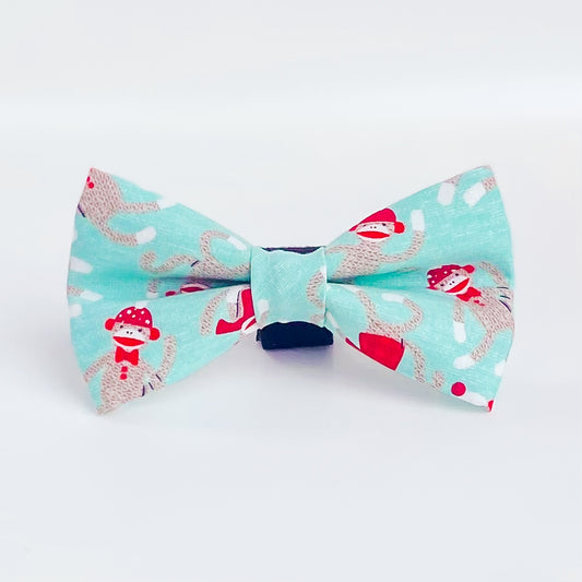 Sock monkey winter blue dog bow