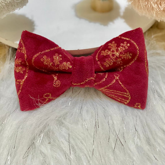 Golden ornaments red Christmas dog bow tie pet accessory