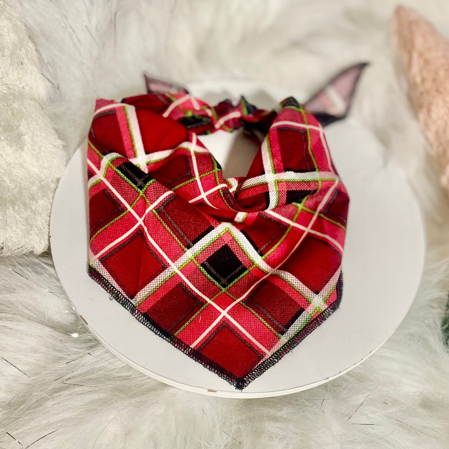 Christmas plaid dog bandana accessory for holidays