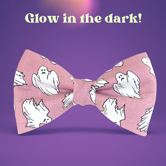 hey, Boo pink glow in the dark Halloween dog bow tie pet accessory