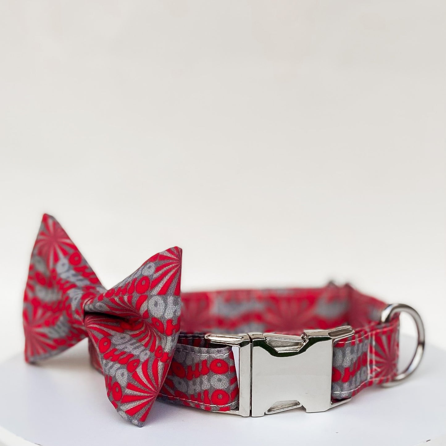 Groovy OHIO scarlet and gray dog bow tie