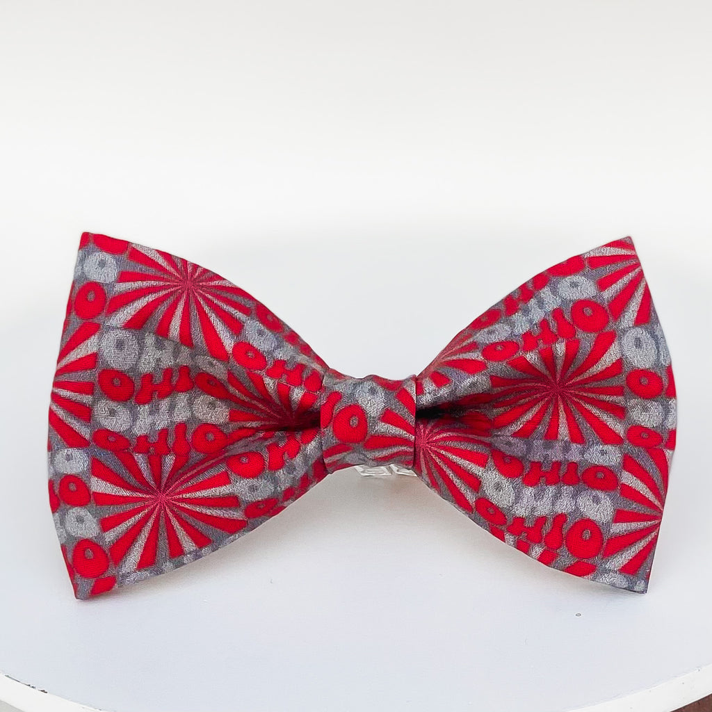 Groovy OHIO scarlet and gray fall dog bow tie