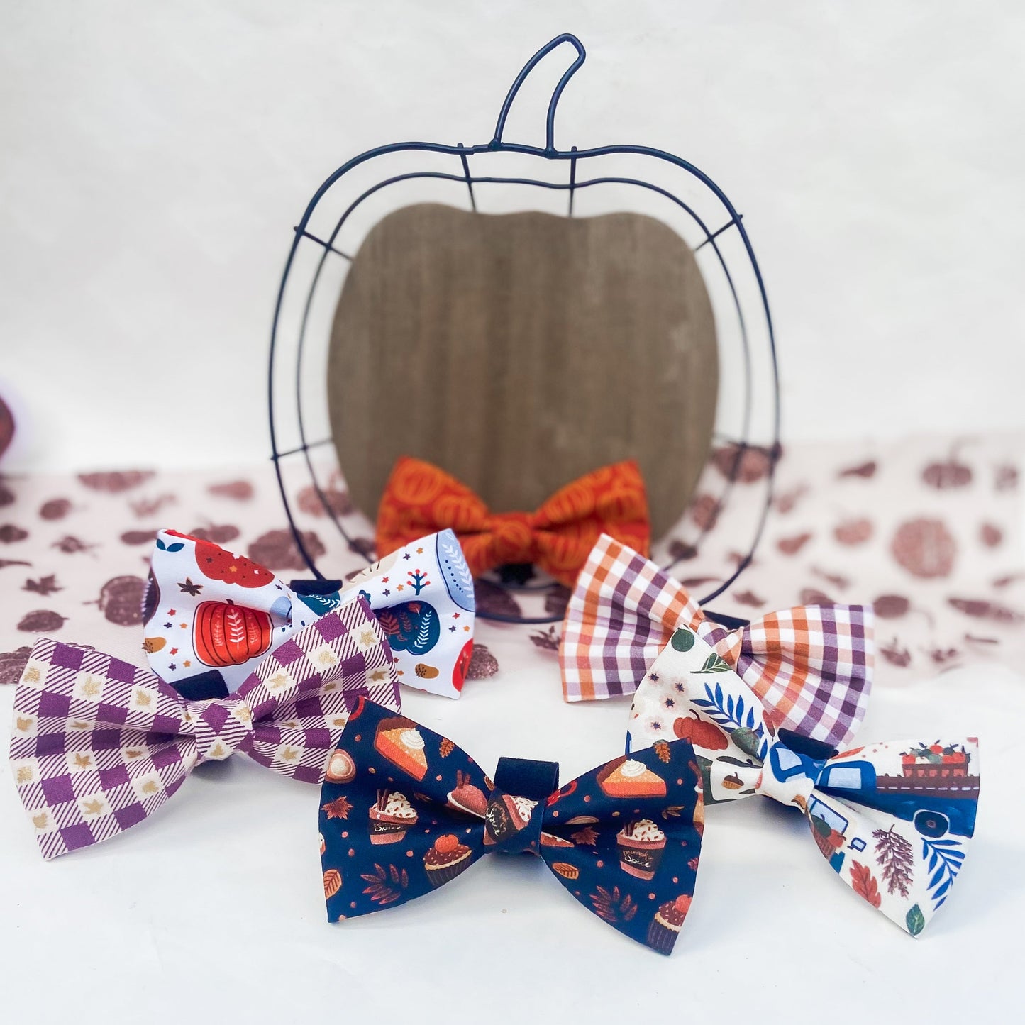 Boho folk pumpkins fall dog bow tie