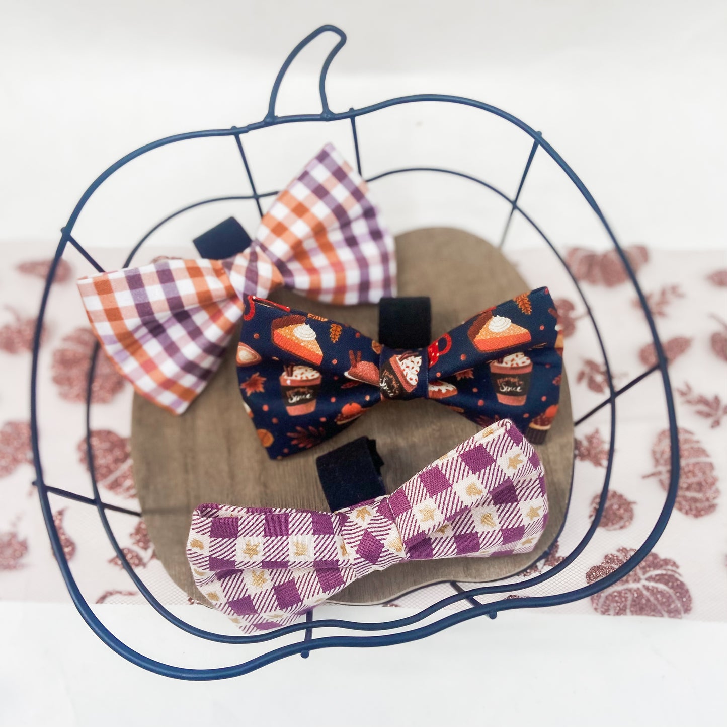 Fall colors plaid fall dog bow tie