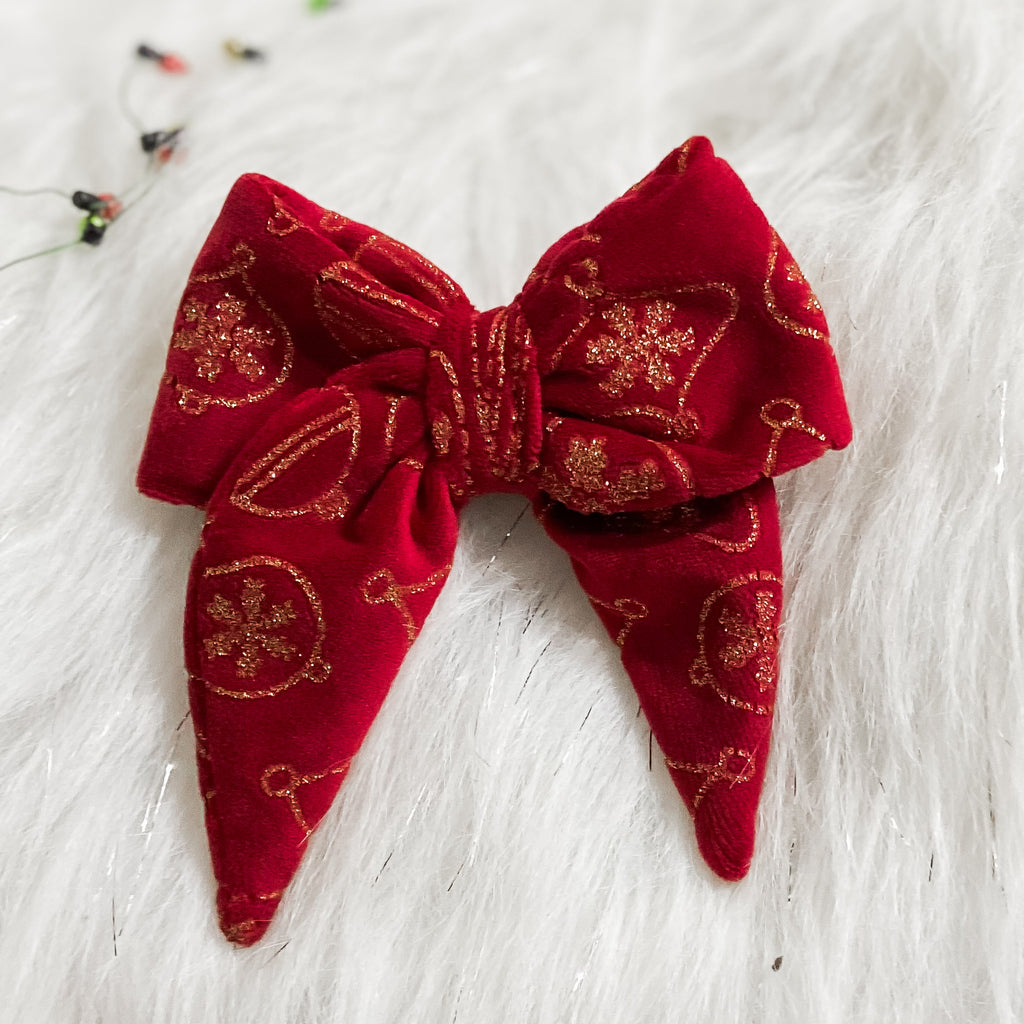 Red velvet and gold ornaments Christmasdog sailor bow tie pet accessory
