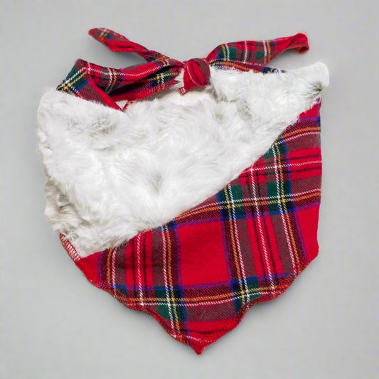 Santa paws Christmas winter red tartan faux fur dog bandana