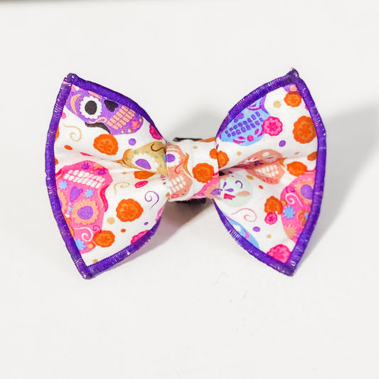 Sugar skulls halloween with purple trim dog bow