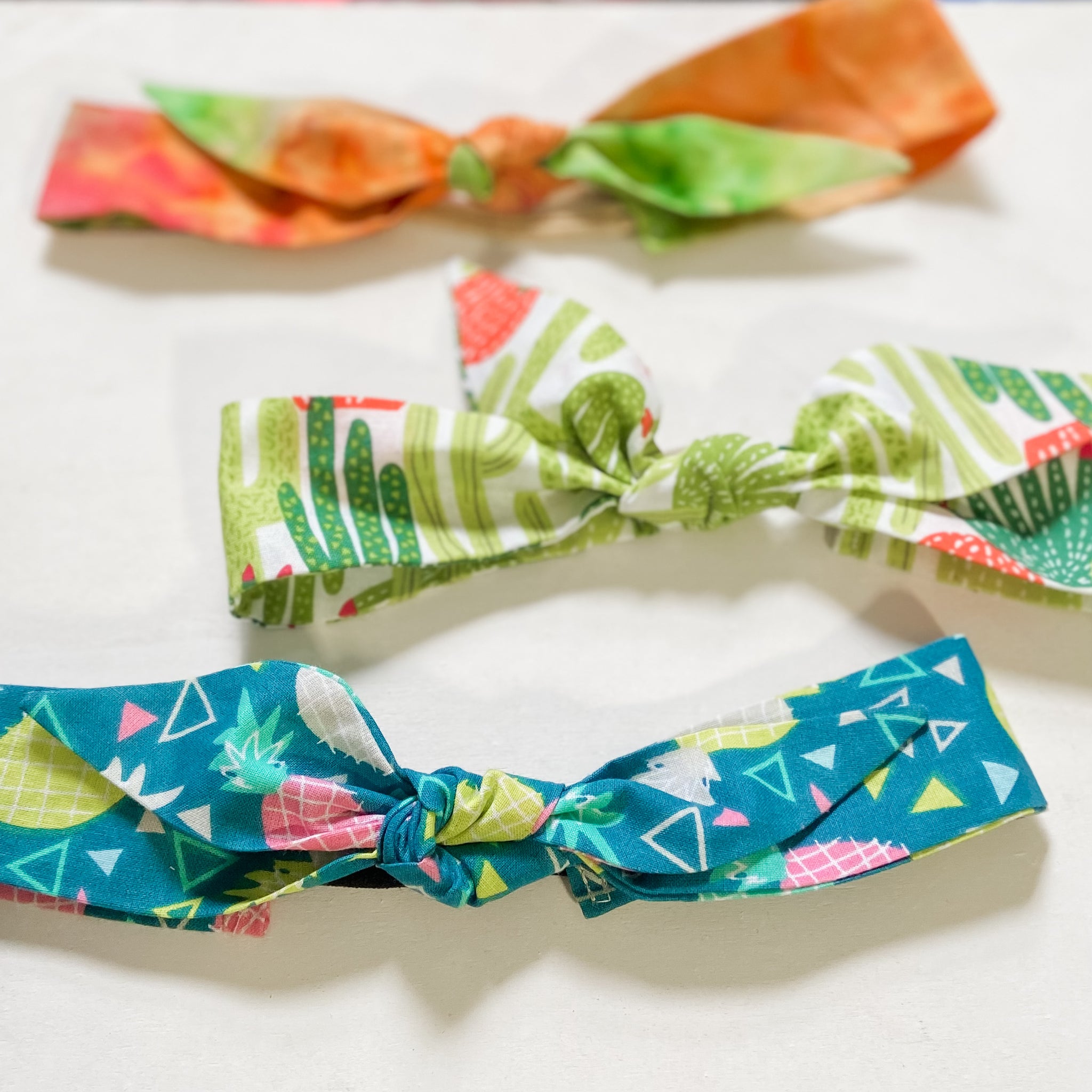 Set of 3 human-sized bright tropical top knot headbands
