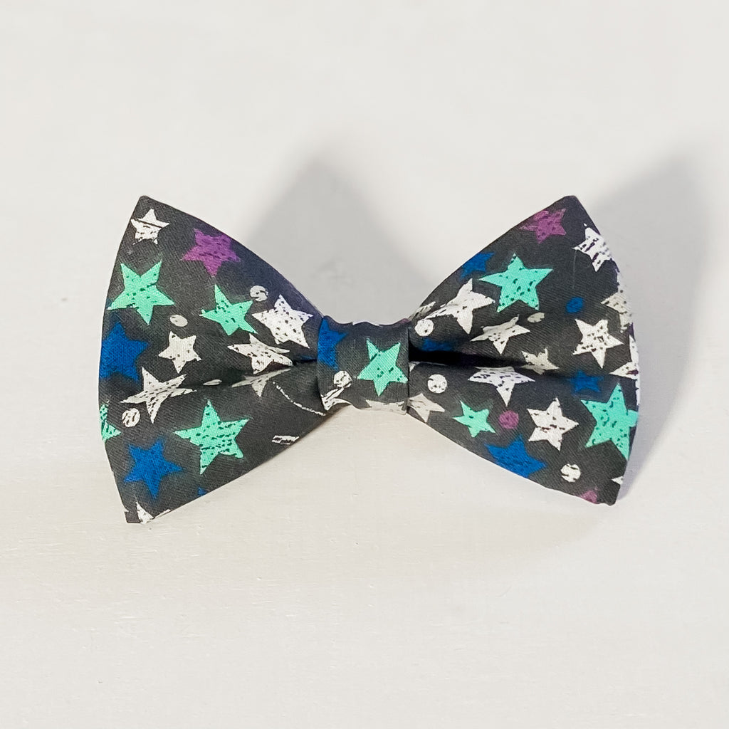 Blue and aqua stars dog bow tie pet accessory